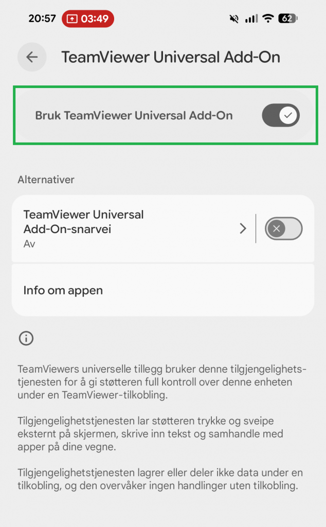 Skjermbilde fra Android-mobil.
