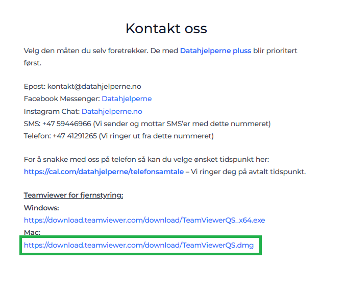Skjermbilde fra datahjelperne.no.