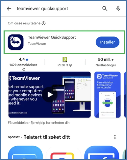 Skjermbilde fra Play-butikk på Android-mobil.