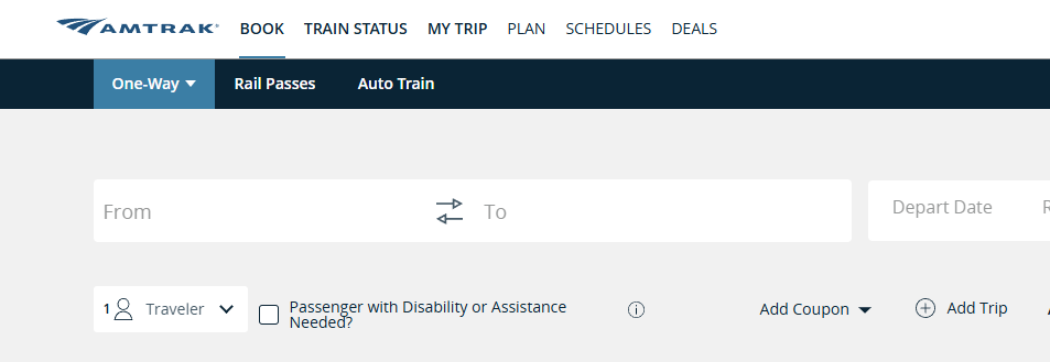 Skjermbilde fra https://www.amtrak.com/home