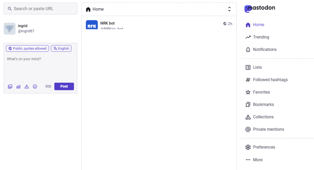 Sensurert skjermbilde fra https://mastodon.social/start