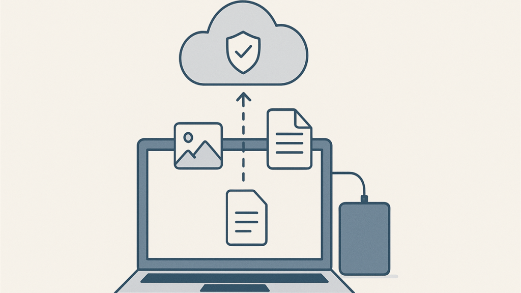 Illustrasjon av PC-backup til sky og ekstern disk