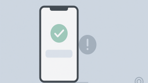 Illustrasjon av mobil med BankID-lignende innlogging og feilsymbol