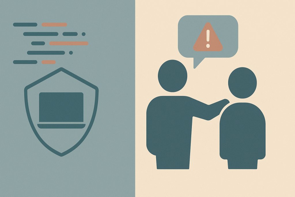 Illustrasjon som sammenligner teknisk hacking med social engineering
