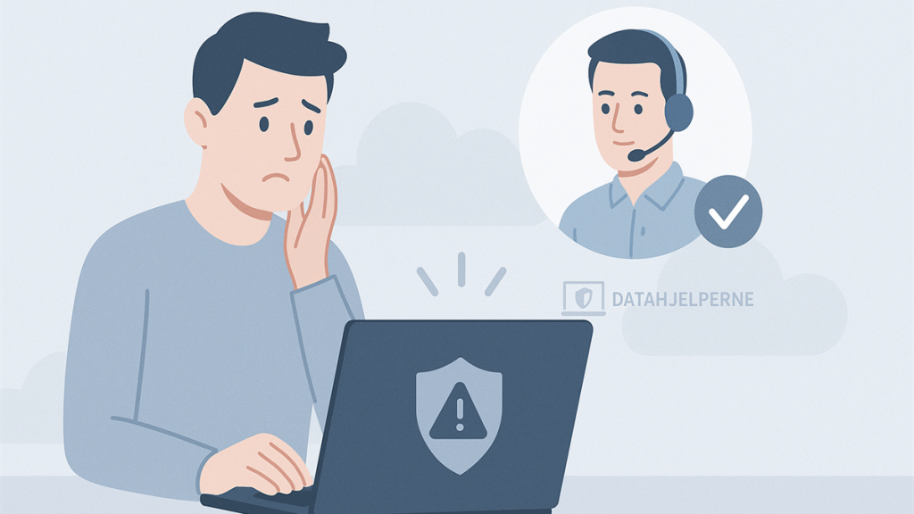 Illustrasjon av trygg datahjelp for antivirus og sikkerhetsproblemer på PC