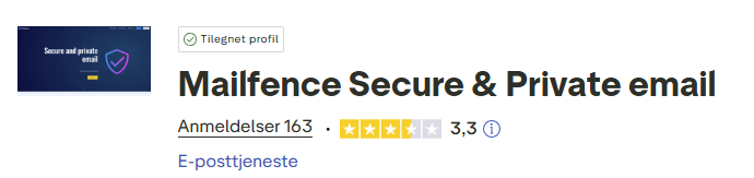 Skjermbilde fra https://no.trustpilot.com/review/mailfence.com