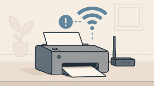 Illustrasjon av printer som er offline og kobles til nettverk igjen