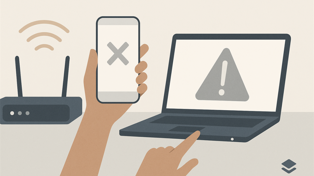 Illustrasjon av ruter, mobil og PC som viser treg og ustabil internettforbindelse hjemme