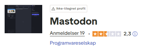 Skjermbilde fra https://no.trustpilot.com/review/mastodon.social