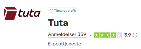 Skjermbilde av https://no.trustpilot.com/review/tuta.com