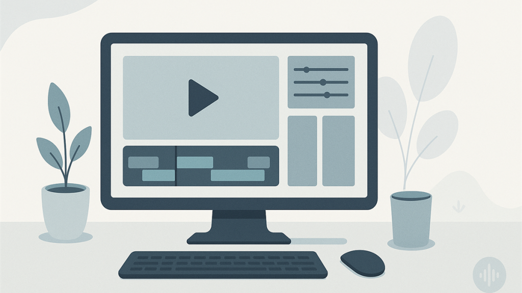 Minimalistisk illustrasjon av videoredigering på dataskjerm for nybegynnere