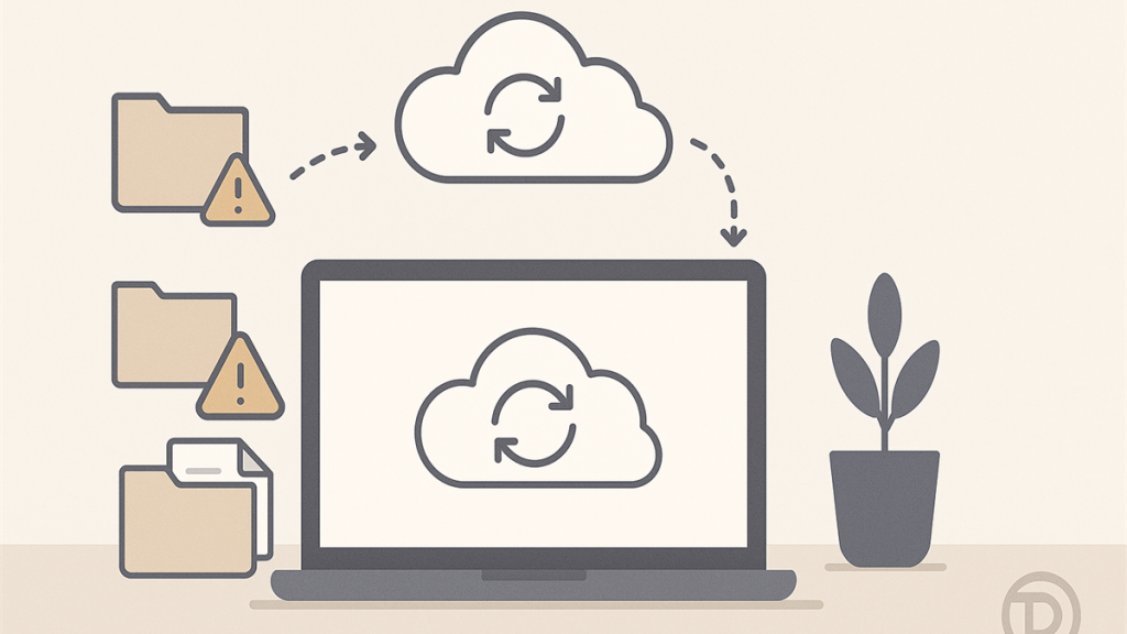Illustrasjon av Google Drive-synkronisering mellom datamaskin og skylagring