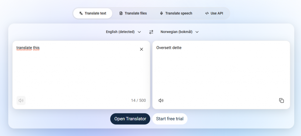 Skjermbilde fra https://www.deepl.com/en