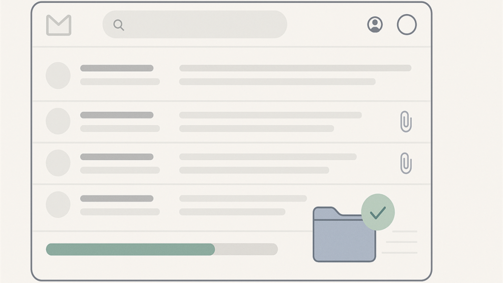 Illustrasjon av Gmail-innboks med nesten full lagringsplass og opprydding i e-post