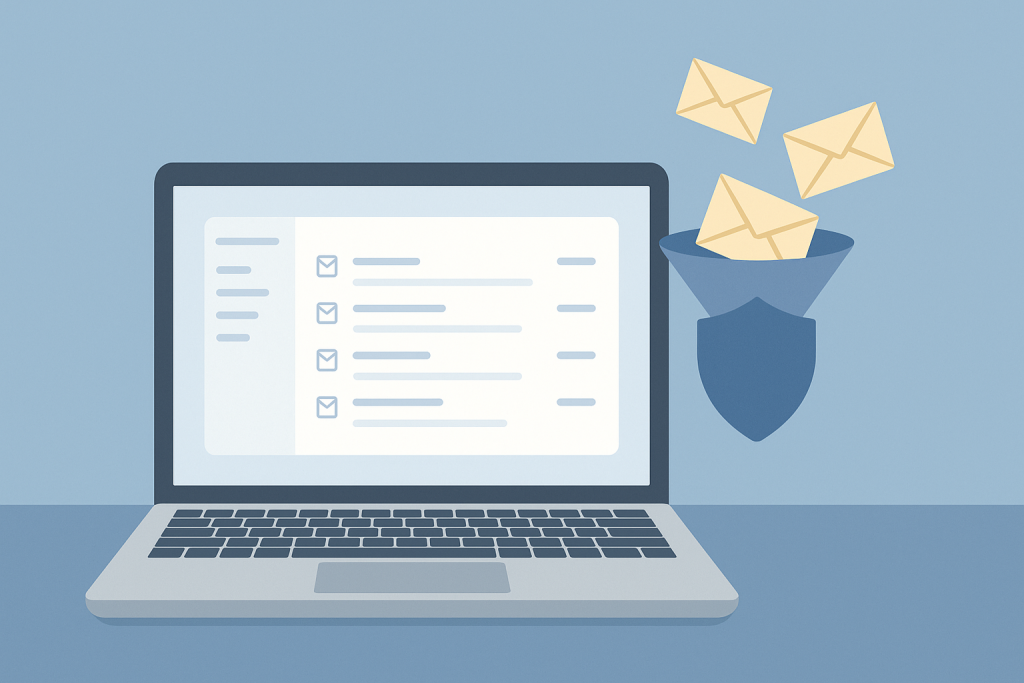Illustrasjon av Outlook-innboks der søppelpost filtreres bort