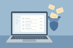Illustrasjon av Outlook-innboks der søppelpost filtreres bort