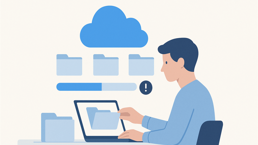 Illustrasjon av OneDrive-lagring som er full og trygg opprydding i filer