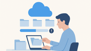 Illustrasjon av OneDrive-lagring som er full og trygg opprydding i filer