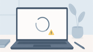 Illustrasjon av laptop med Windows Update som står fast