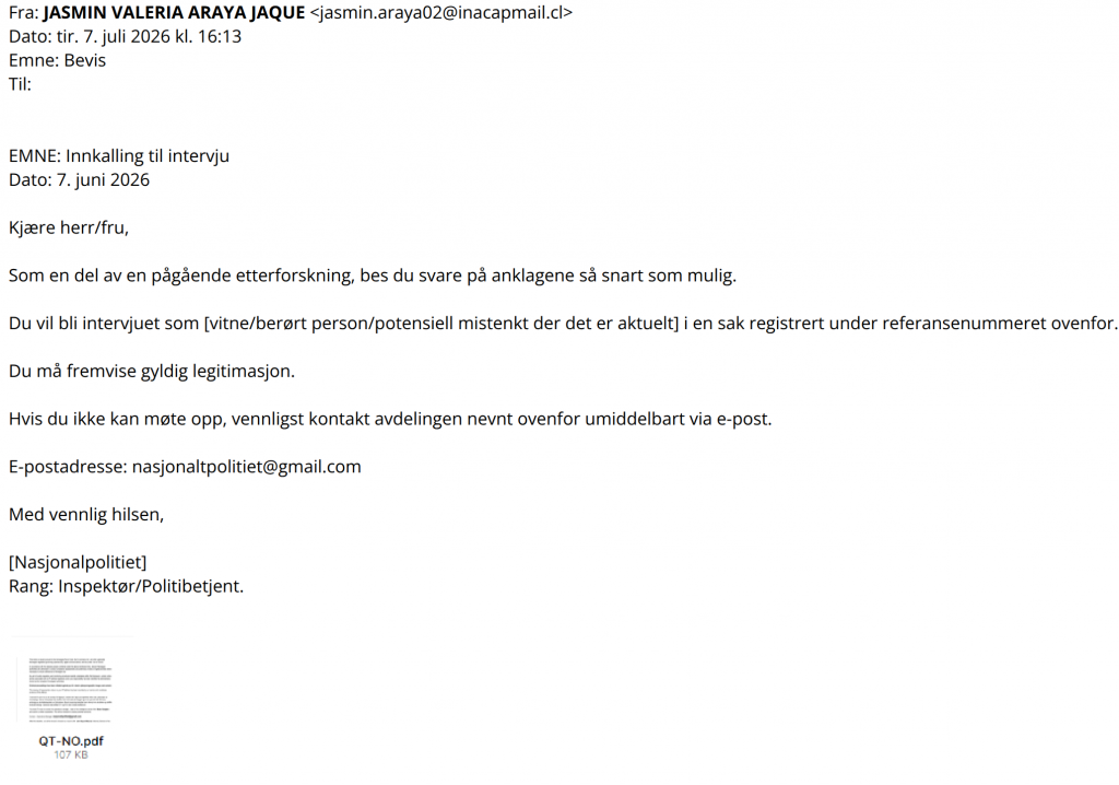 Bilde av svindelforsøk på e-post
