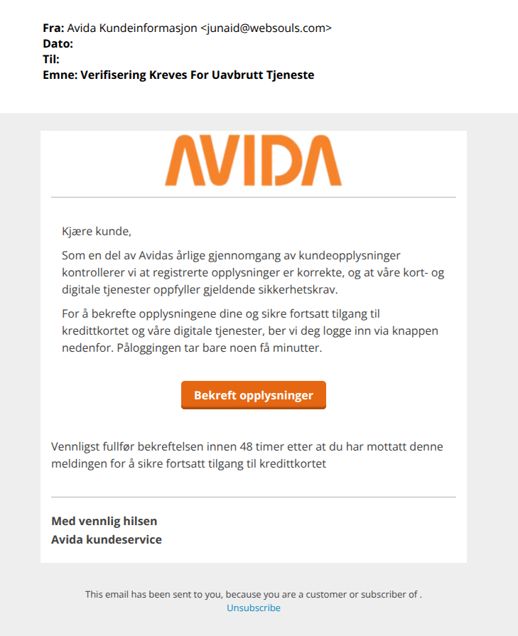 Bilde av svindelforsøk på e-post