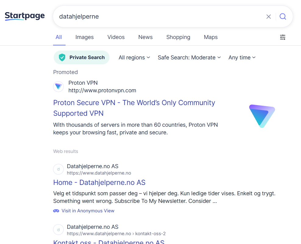 Skjermbilde fra https://www.startpage.com/sp/search