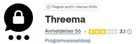 Skjermbilde fra https://no.trustpilot.com/review/threema.ch
