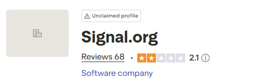Skjermbilde fra https://uk.trustpilot.com/review/signal.org