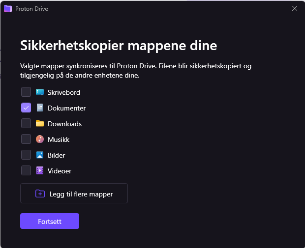 Skjermbilde fra Proton Drive-appen.